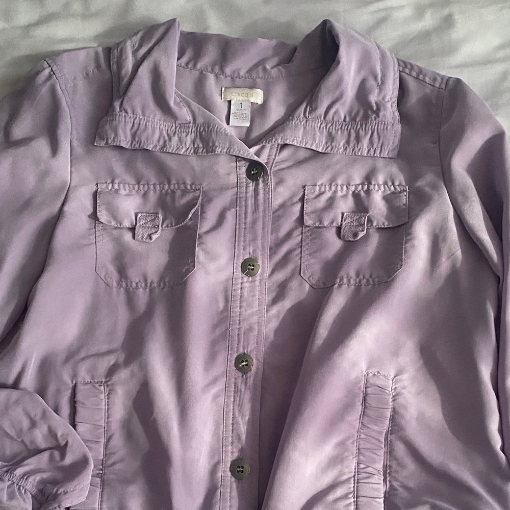 Chico's lavender Button-Front Utility Jacket - Picture 12 of 15